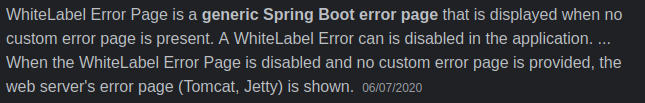 White Label Error Page is a Spring Boot error page.